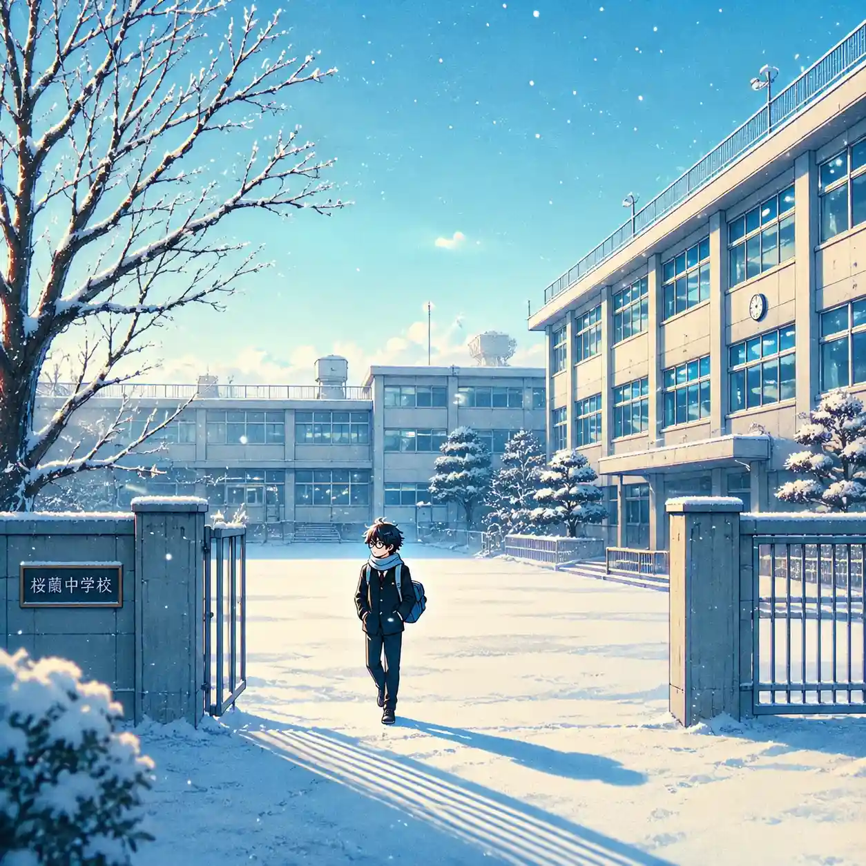 校門から出る男子