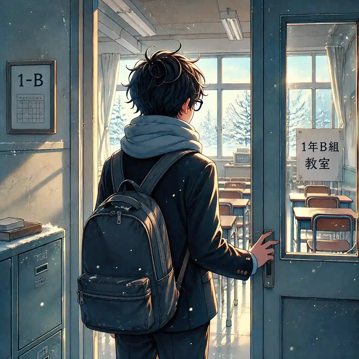 初めての教室に入る男子