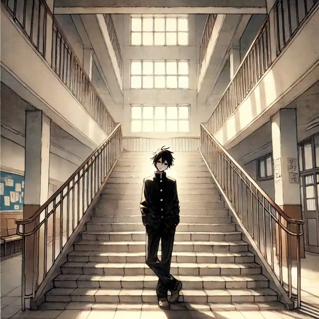 階段で一人っきりの男子