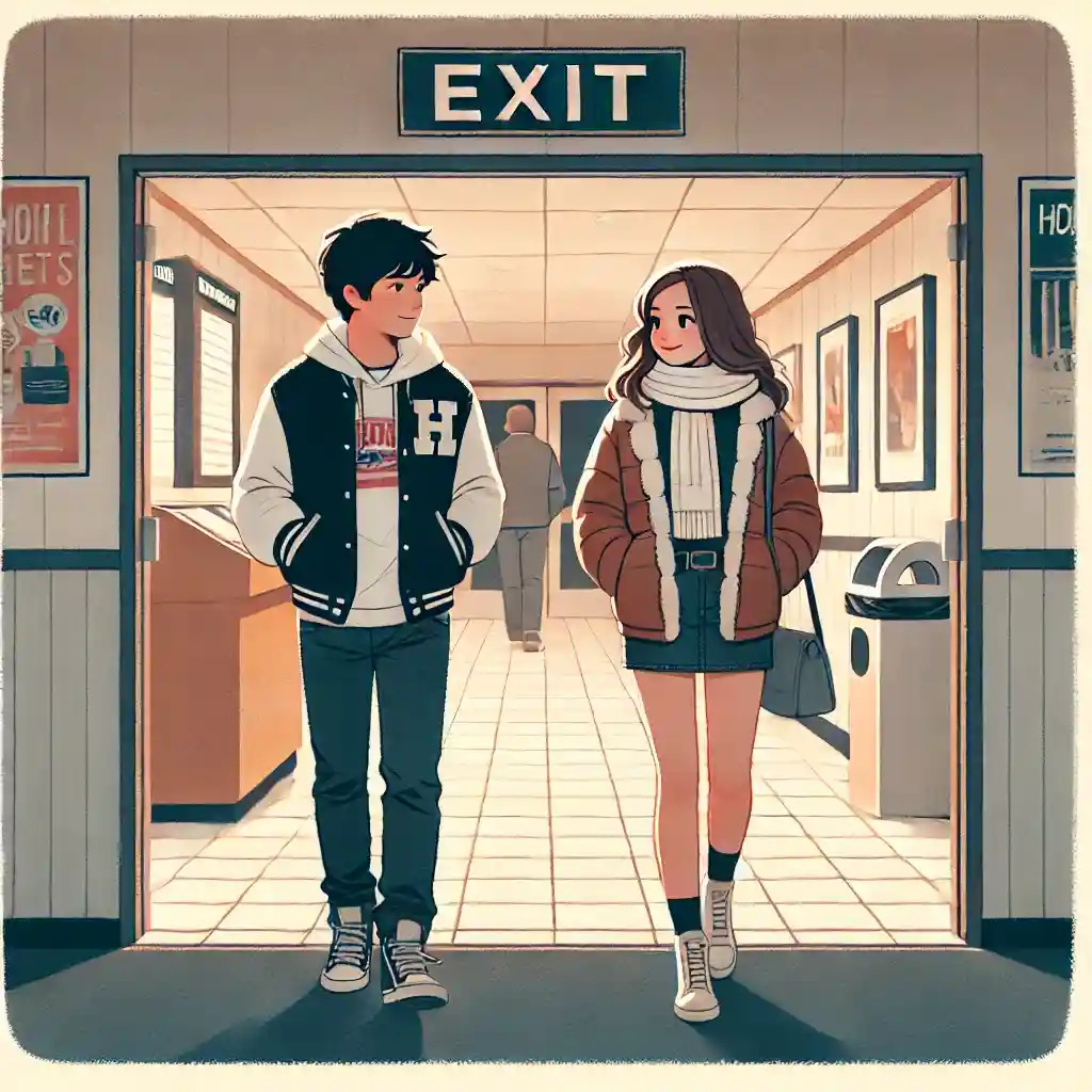 映画終了　笑顔で出てくる男女