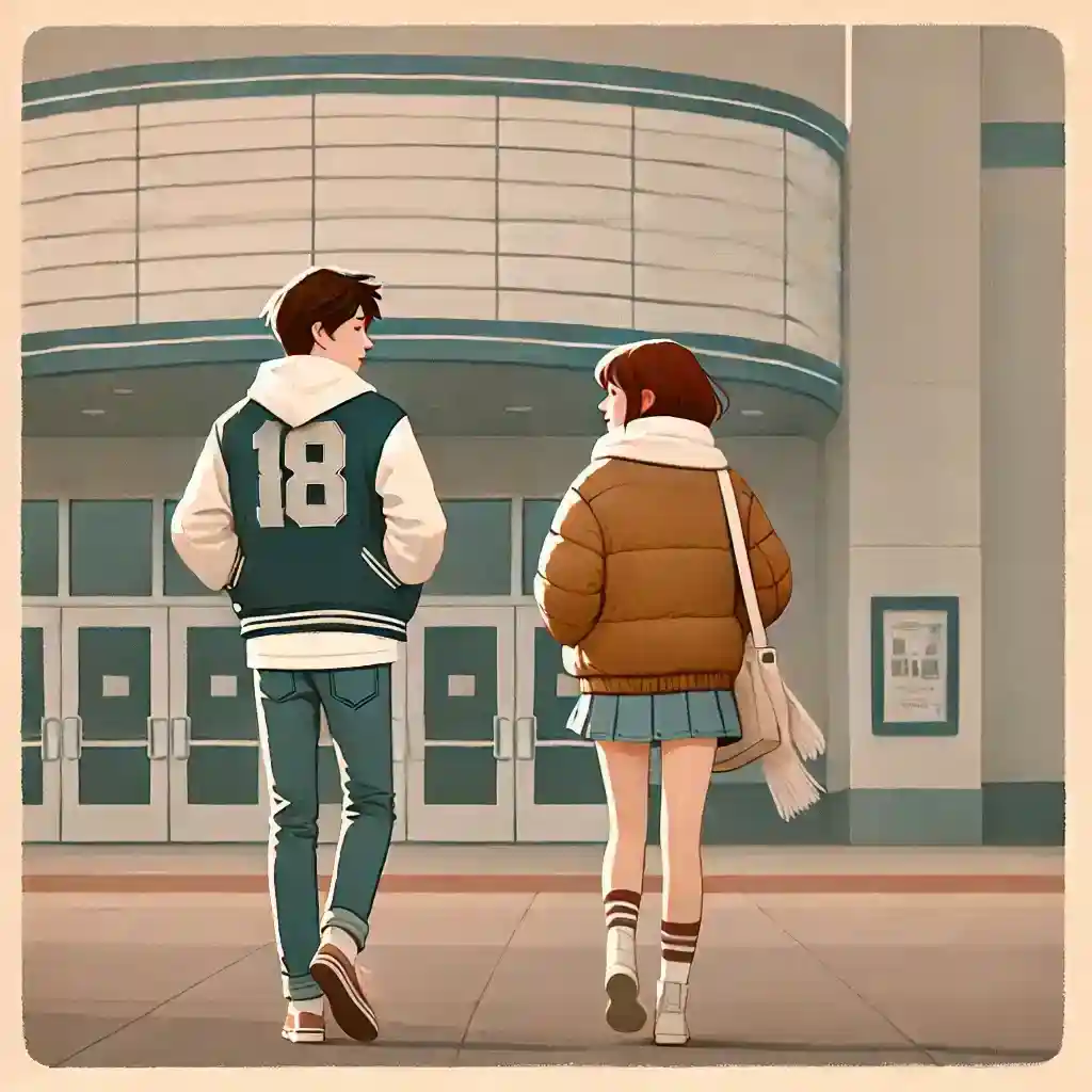 一緒に映画館に入って行く男女