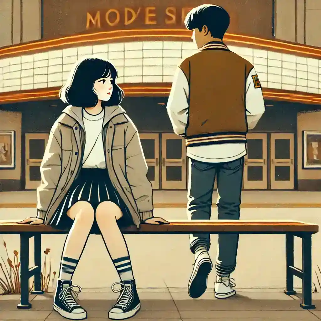 映画館の前にいる男女