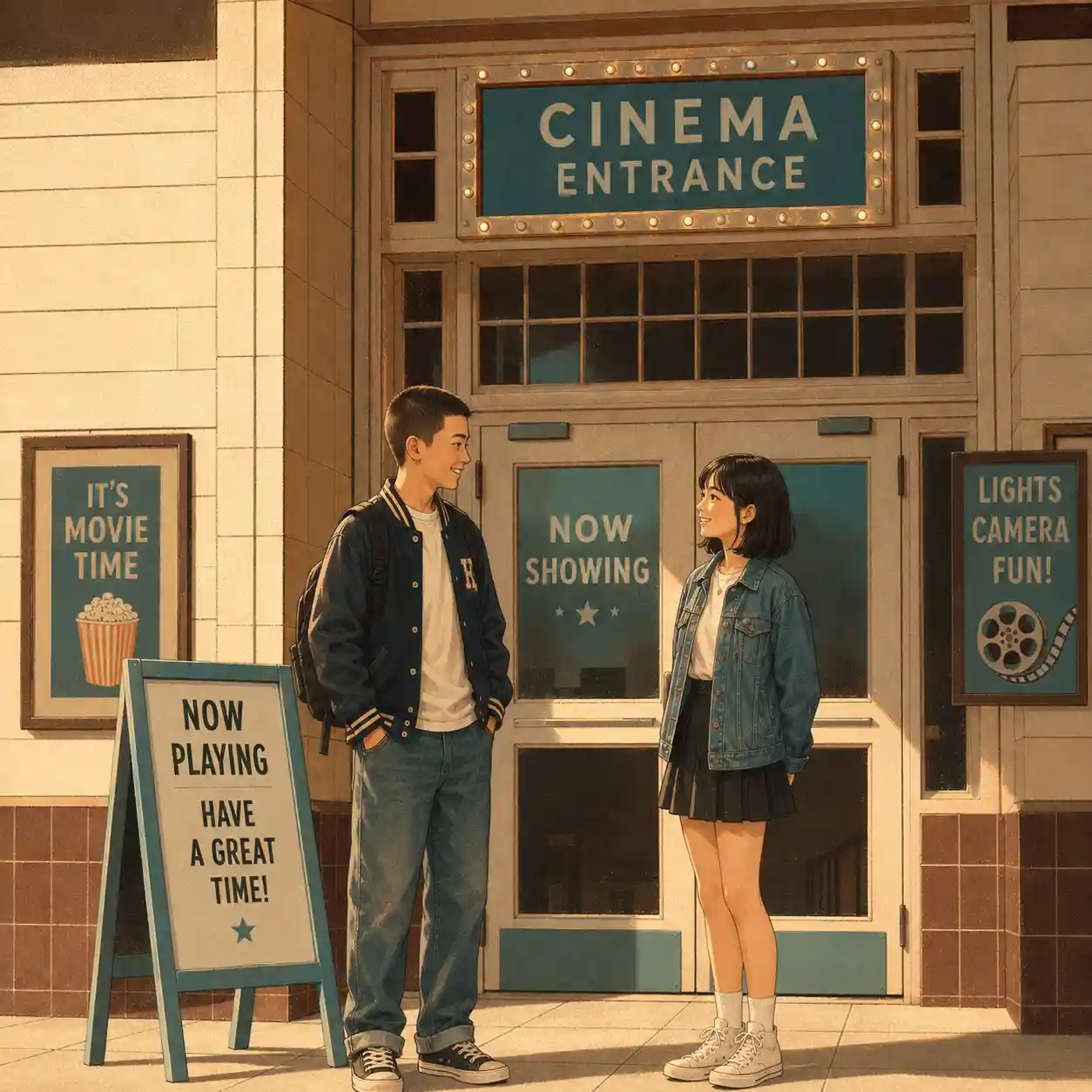 映画館前で待ち合わせの二人