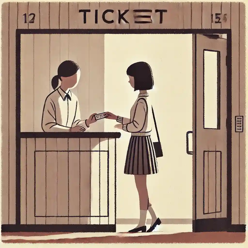 チケットを見せる女子