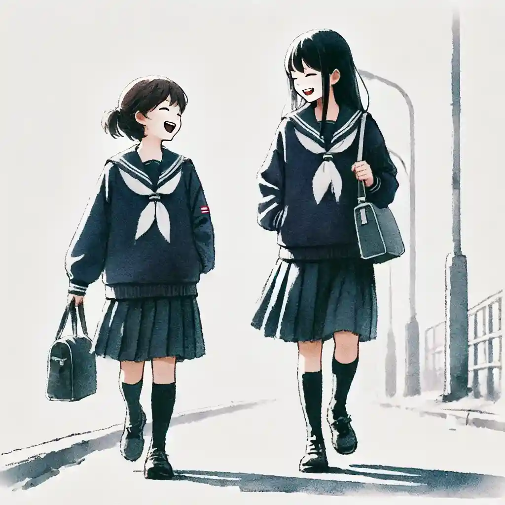 友達と一緒に向かう中学生女子