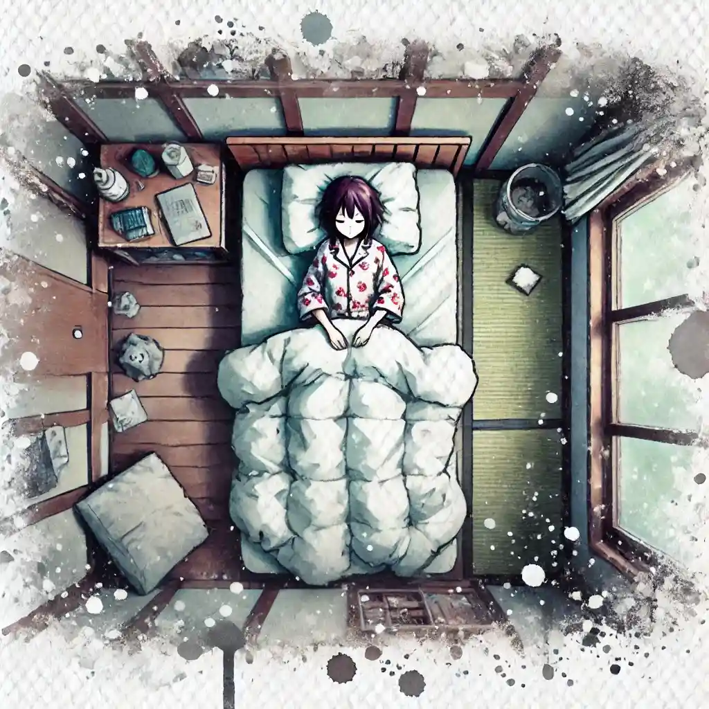 中学生女子　布団の中