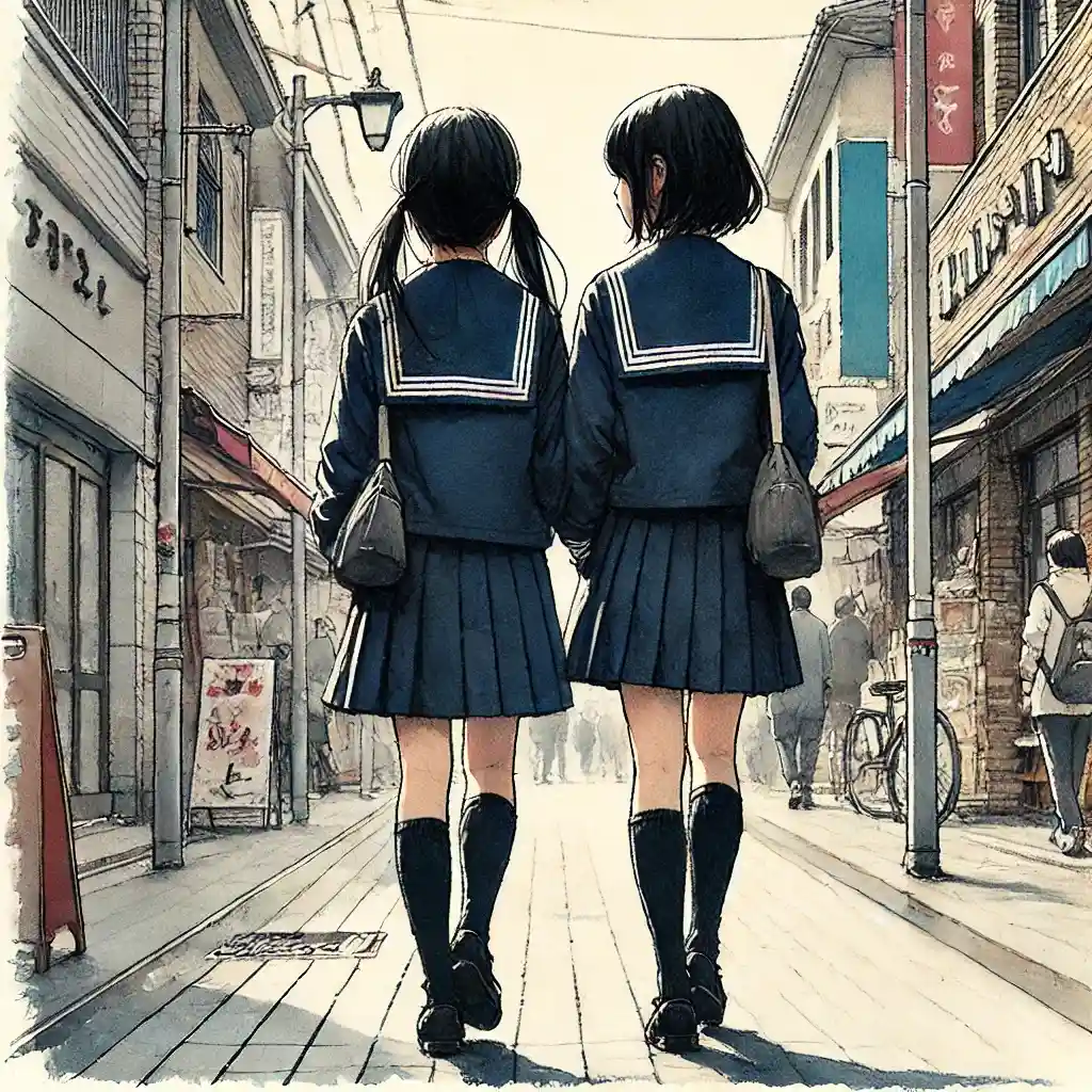 友達と一緒に帰宅中の中学生女子