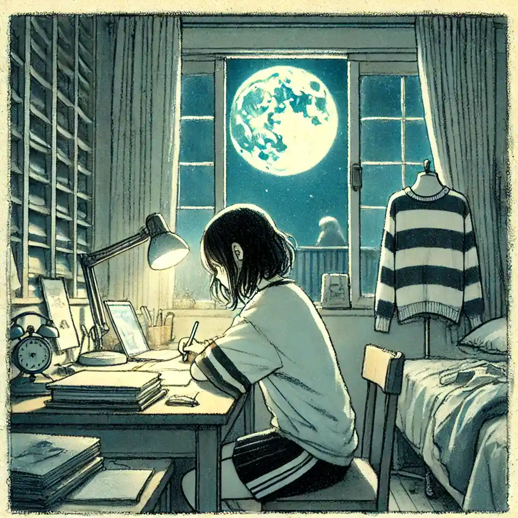 自分の部屋　勉強している中学生女子