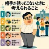 相手が誘ってこない理由を5つに整理したインフォグラフィック。仲間外れの男子生徒と、断られるのが怖い・忙しそう・予定を決めるのが苦手などの要因を図解。