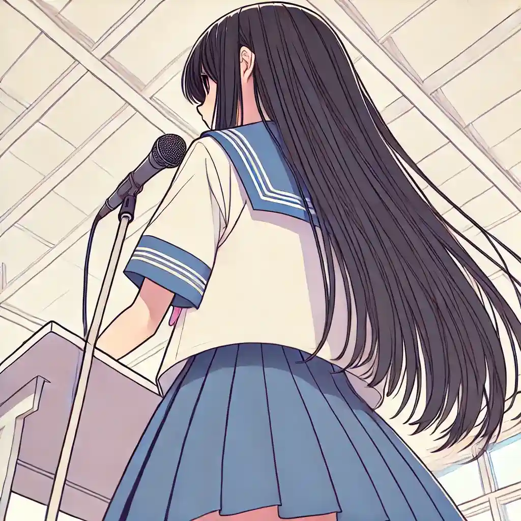 演説する中学生女子