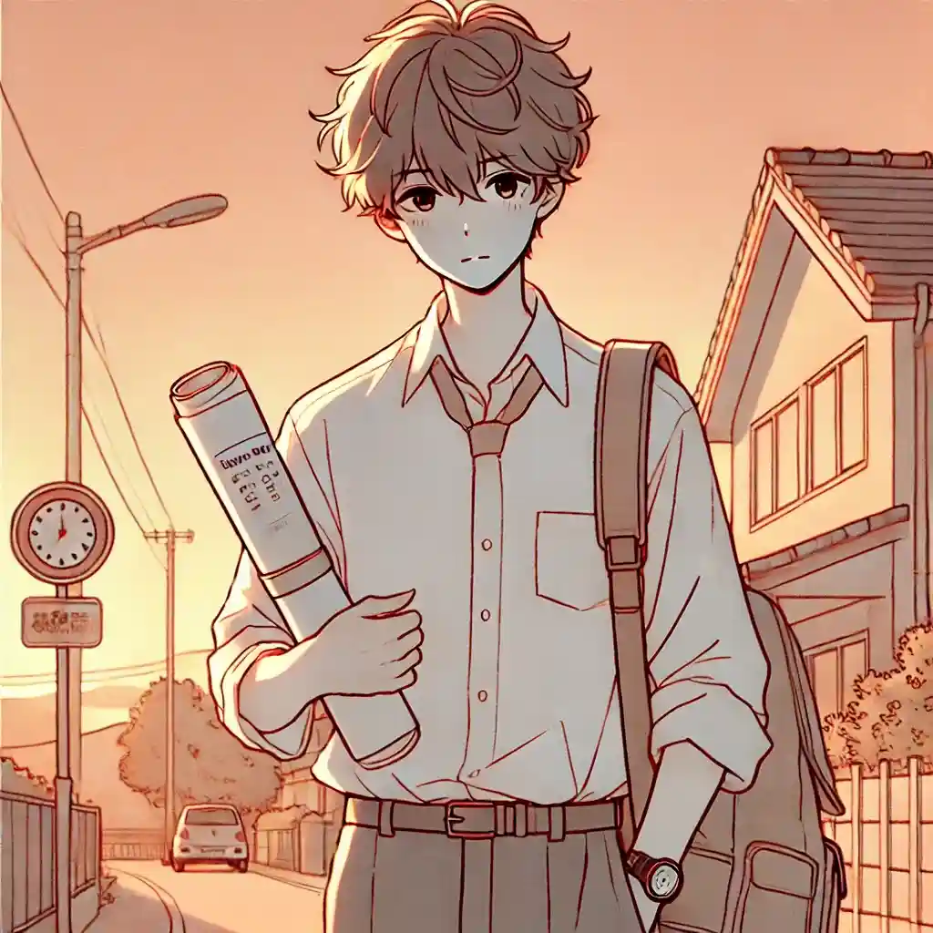 ポスターを持って歩いている男子