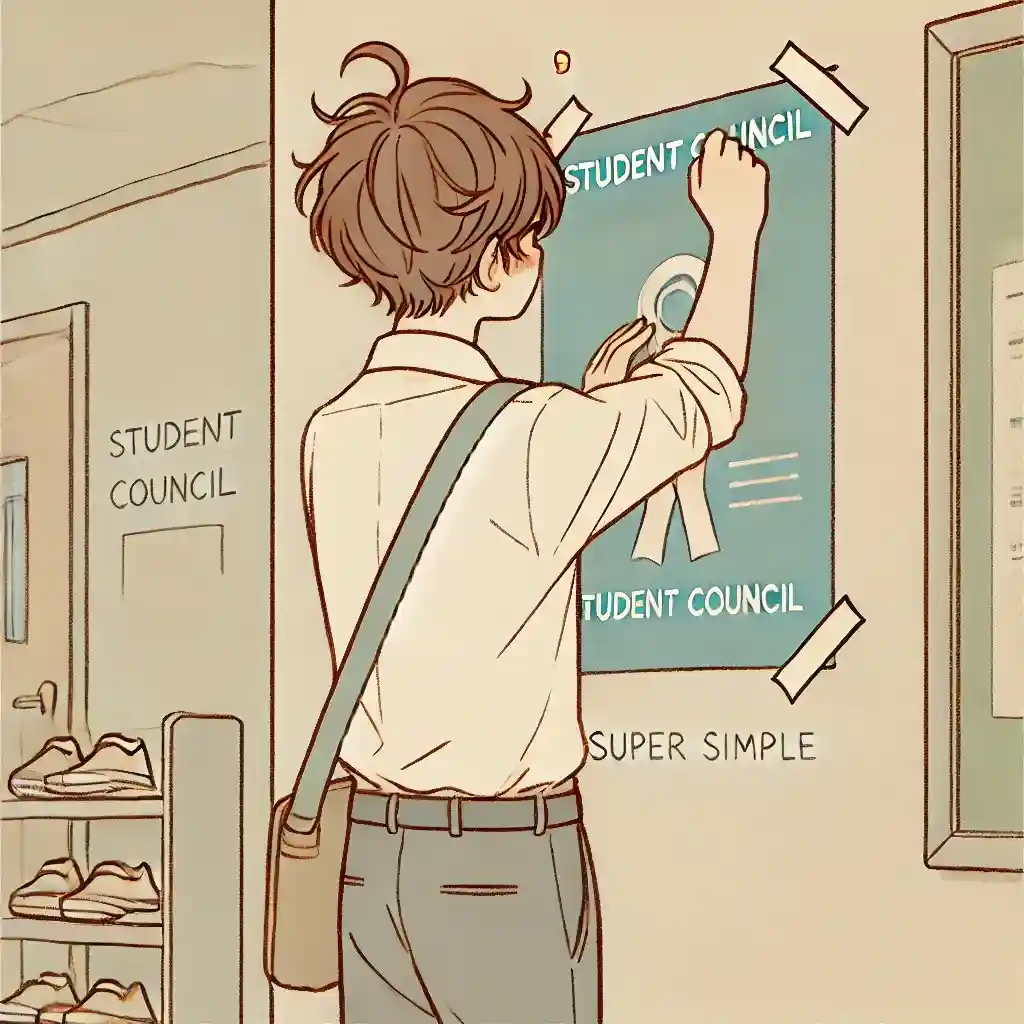 ポスターのケアをしている男子