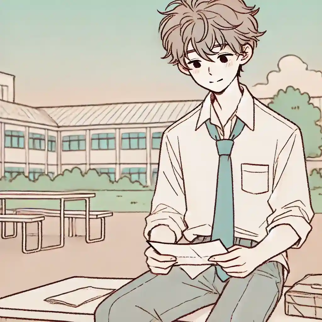 メモを見ている男子