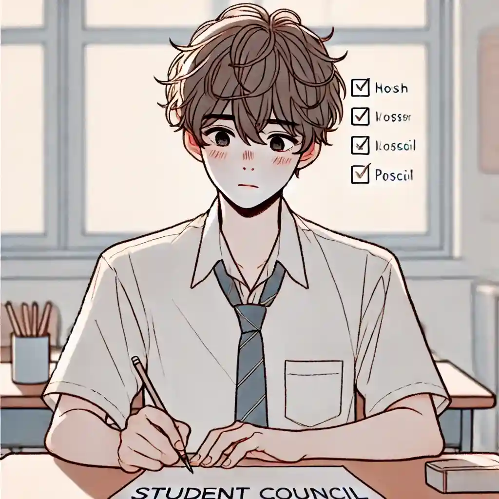 ポスターの構成を考えている男子