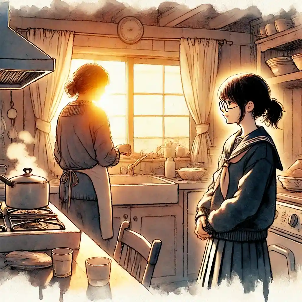 母親に相談している中学生女子