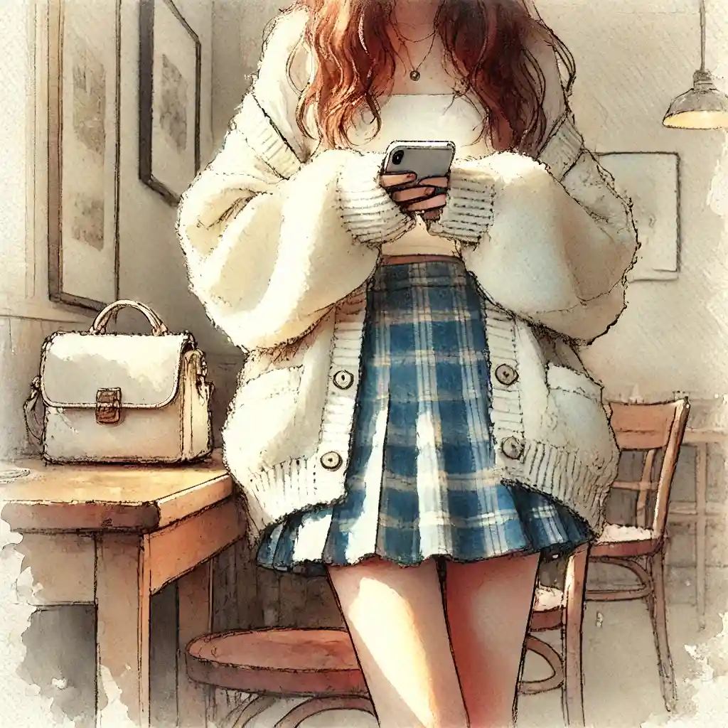 スマホをいじっている中学生女子