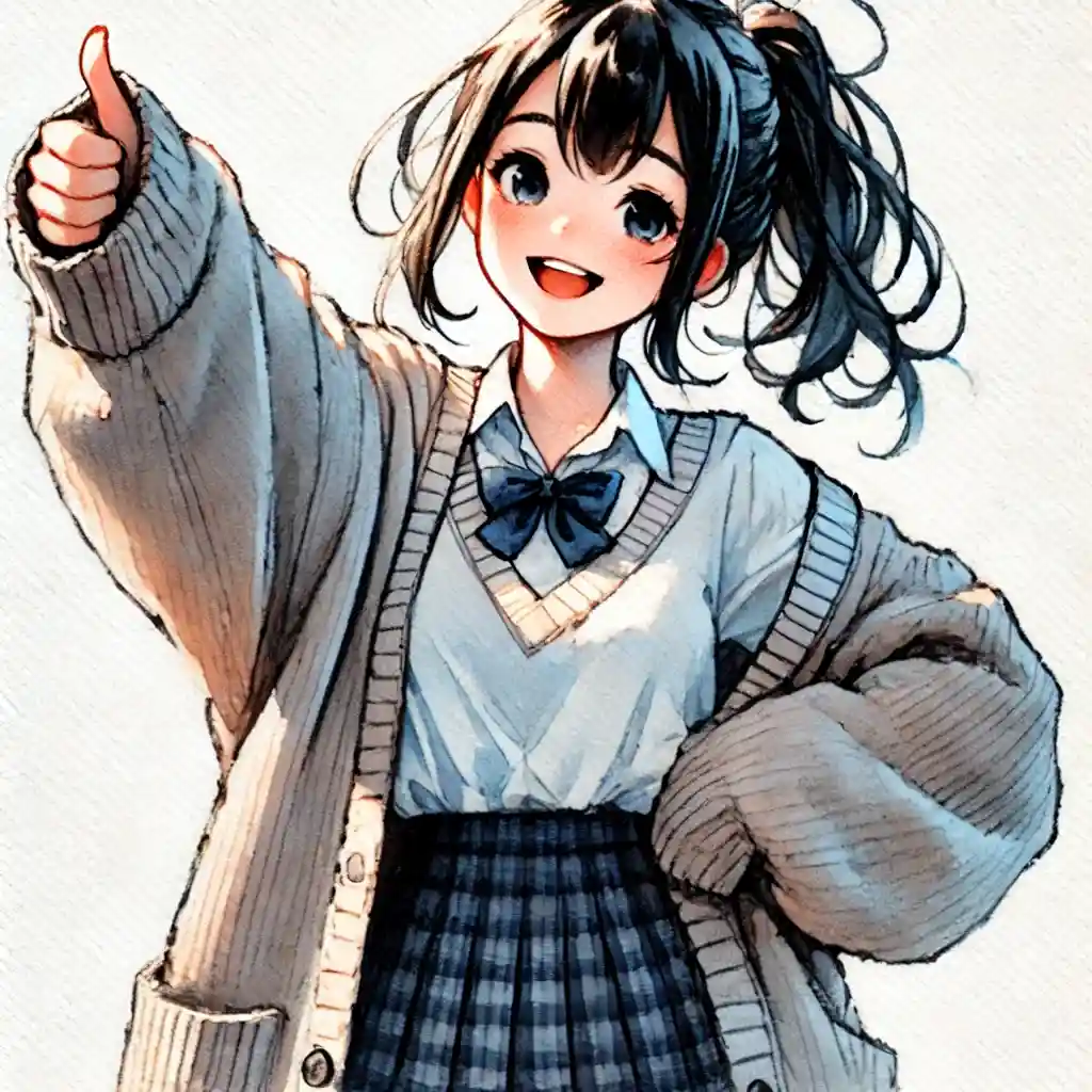 サムズアップを大きく示す中学生女子