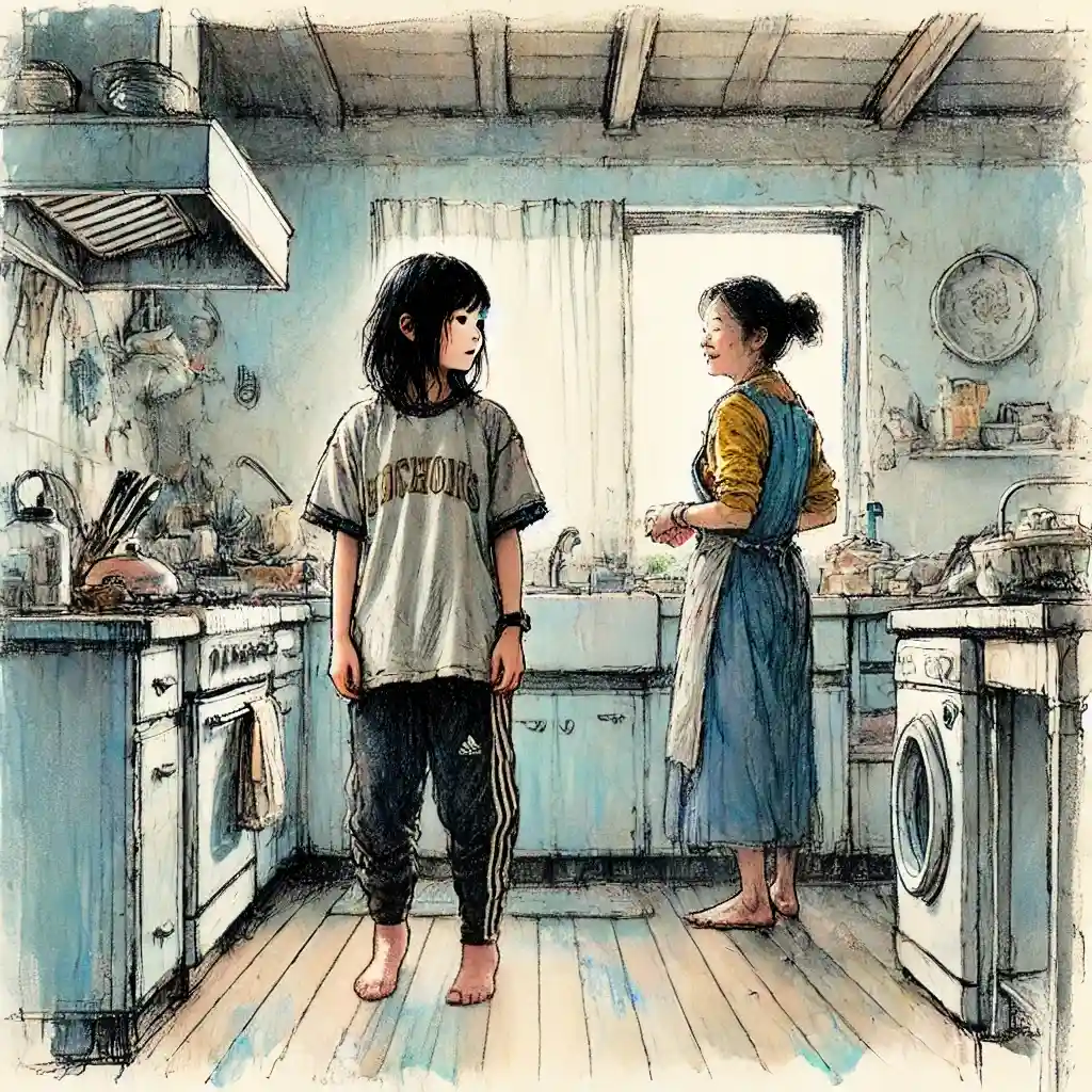 母親と話をしている中学生女子