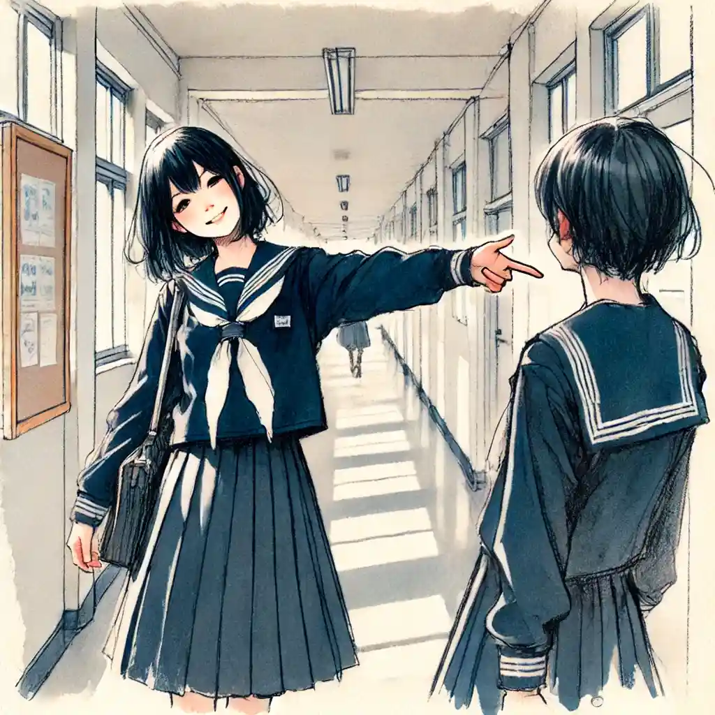 廊下でふざけてる中学生女子