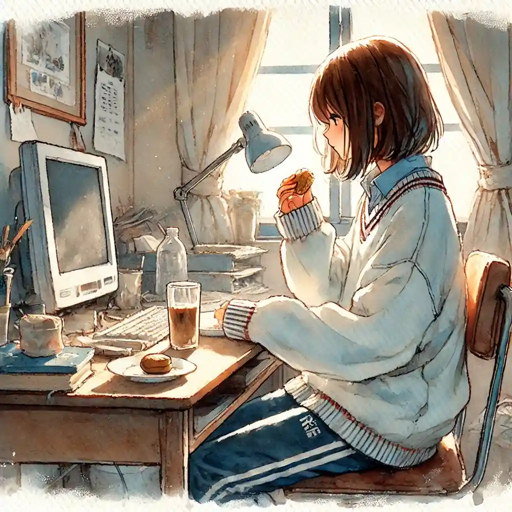 マドレーヌを食べる中学生女子