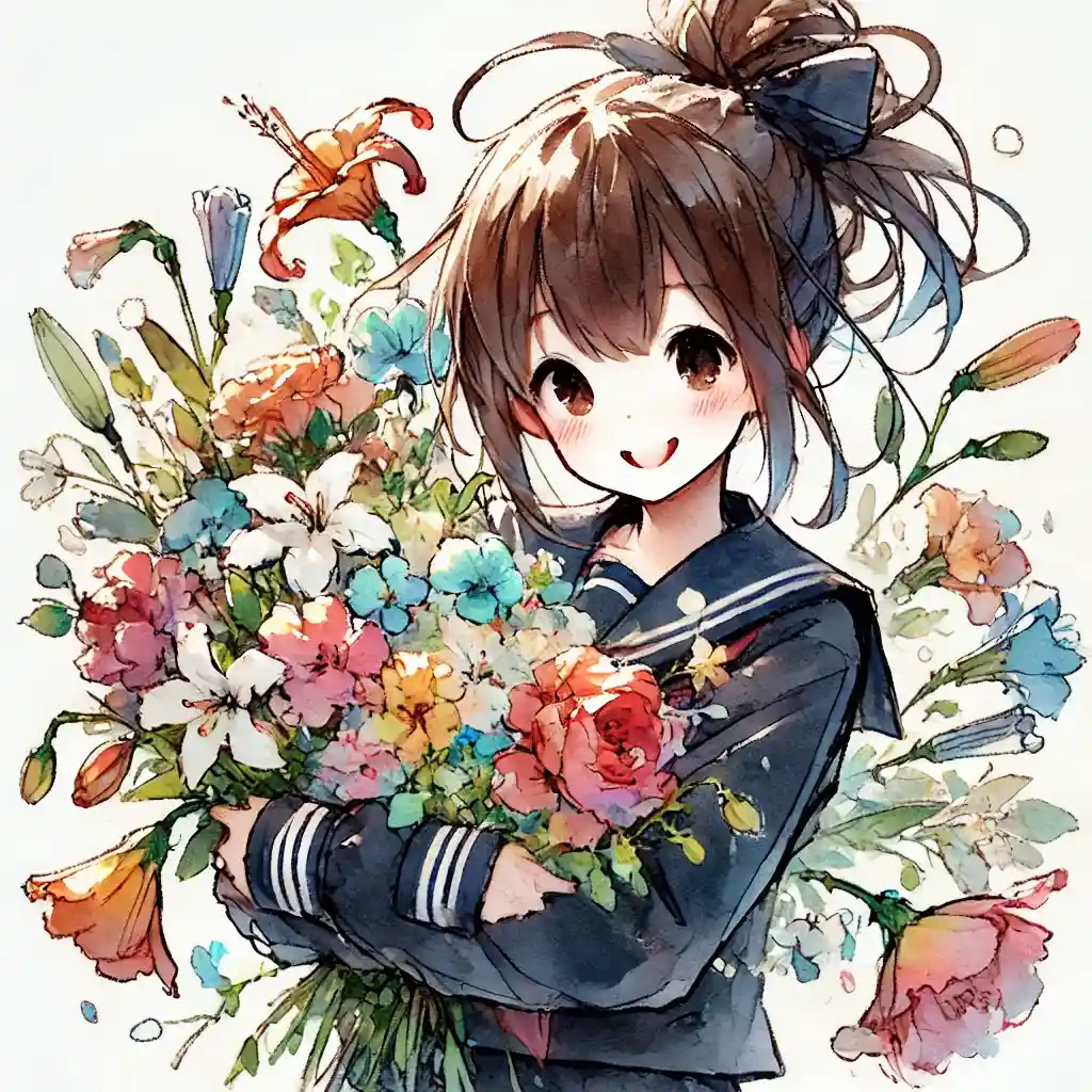 大きな花束をもらって嬉しい中学生女子