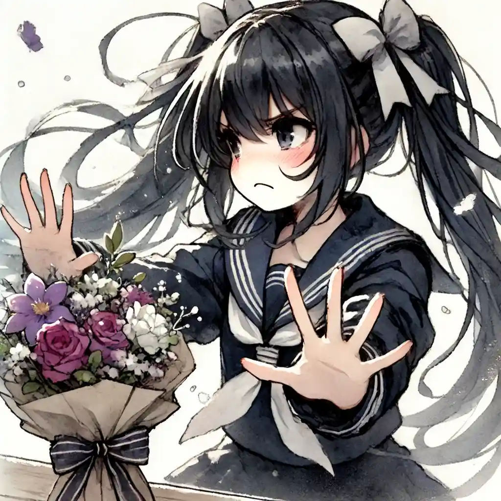 花束拒否の中学生女子