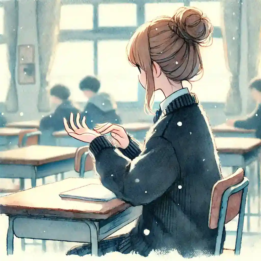 クリームを塗っている中学生女子