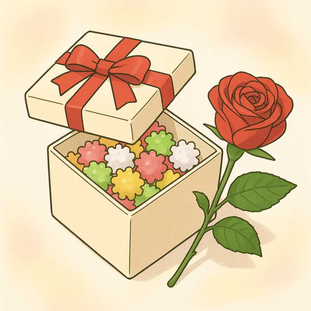 金平糖とバラ一輪