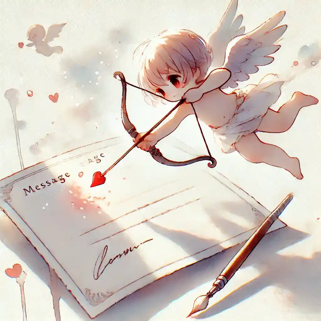 メッセージの上を飛ぶキューピッド