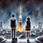 ライトアップされた東京タワーを見ている男女