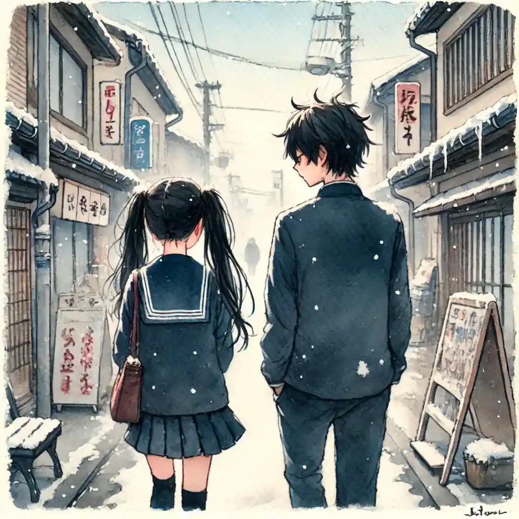 一緒に下校中の男子女子