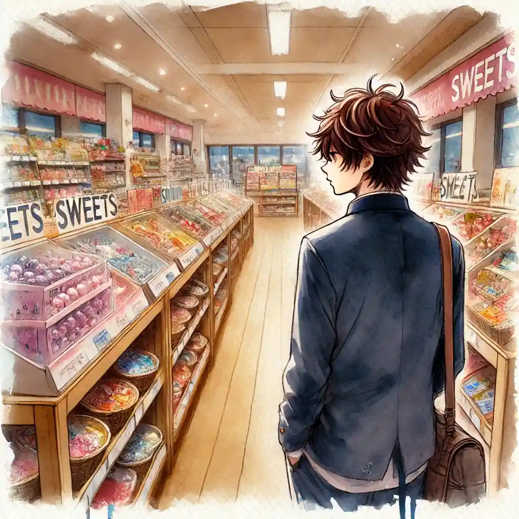 スイーツ売り場にいる男子