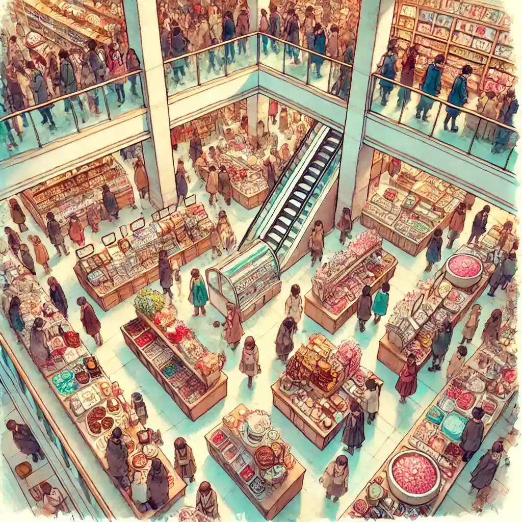 混雑するスイーツ売り場