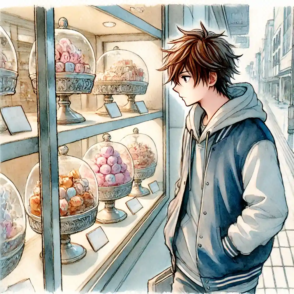 スイーツを選んでいる中学生男子