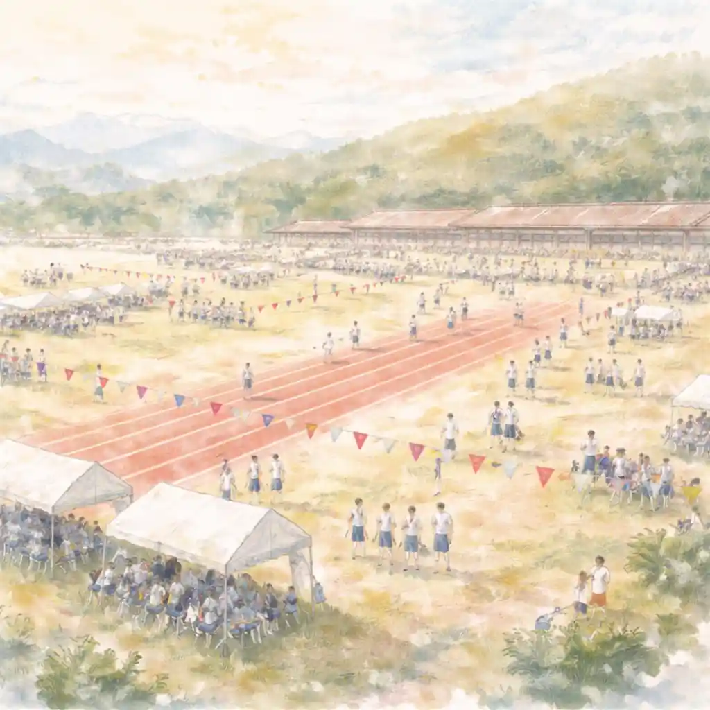 体育祭で賑わっている中学校校庭