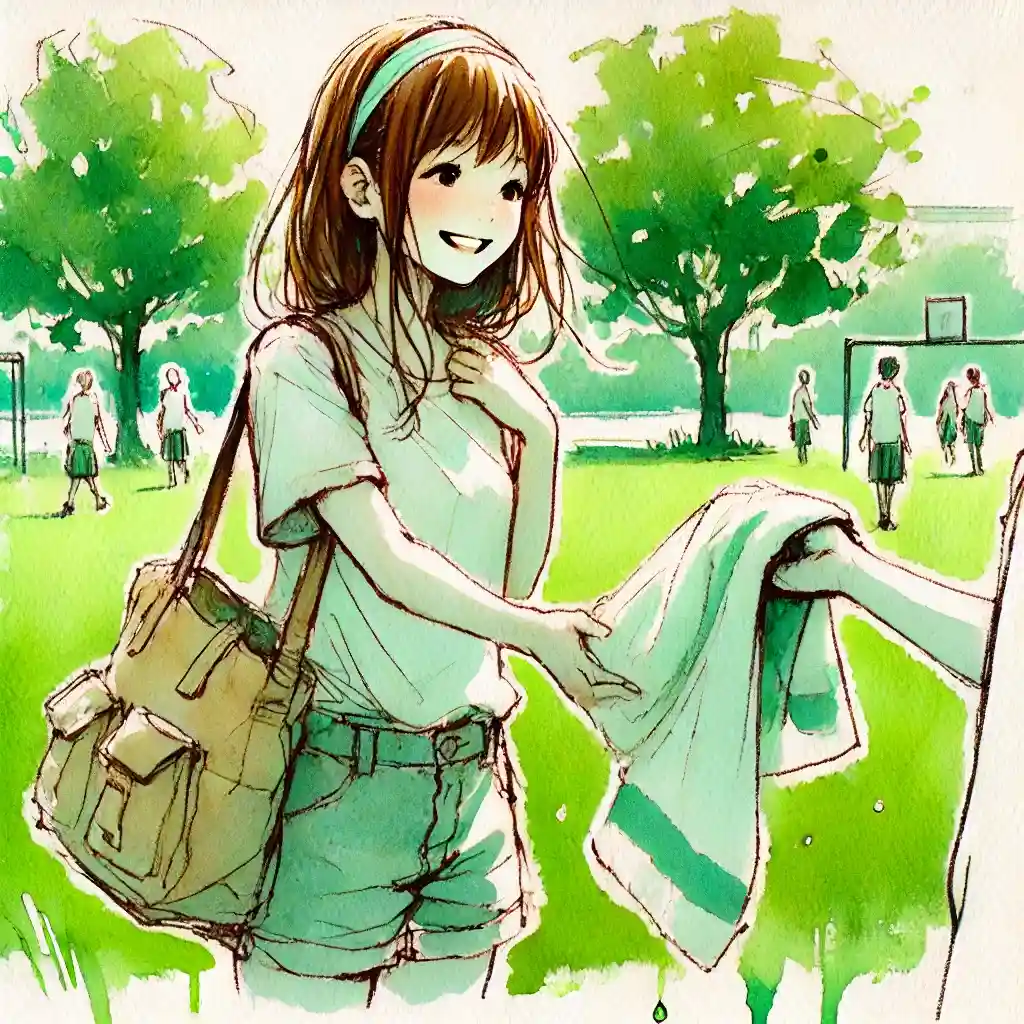 タオルを貸している女子