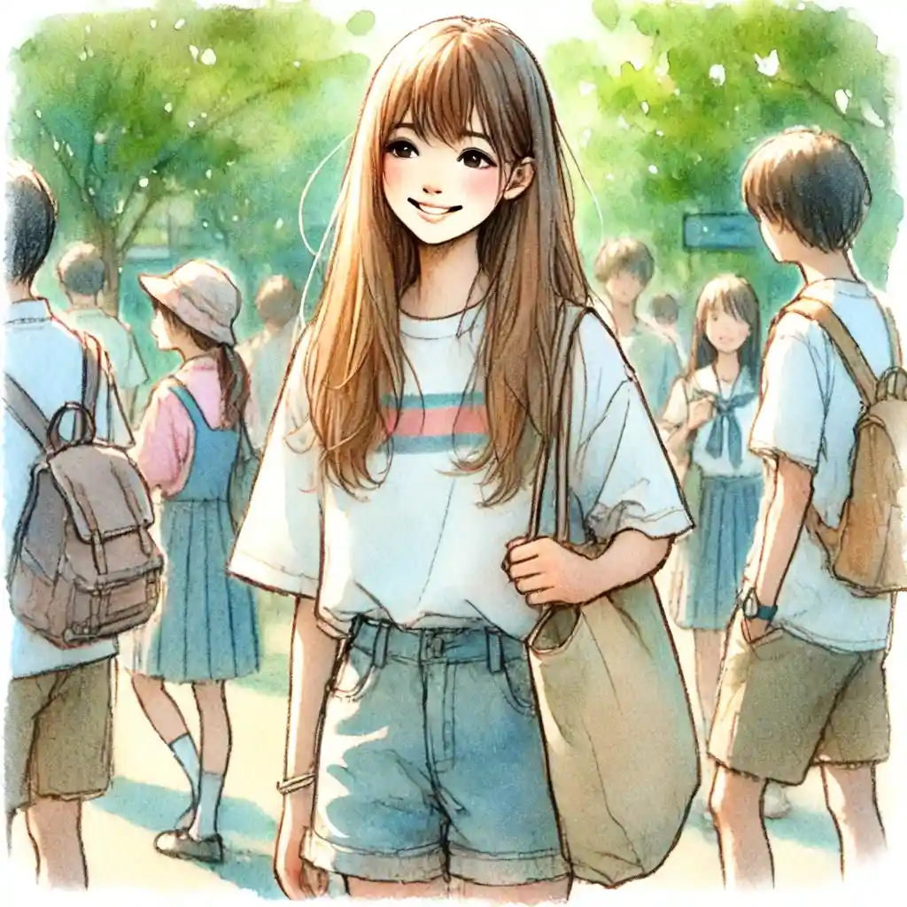 体育祭の朝　準備をトートバッグに入れて登校する中学生女子