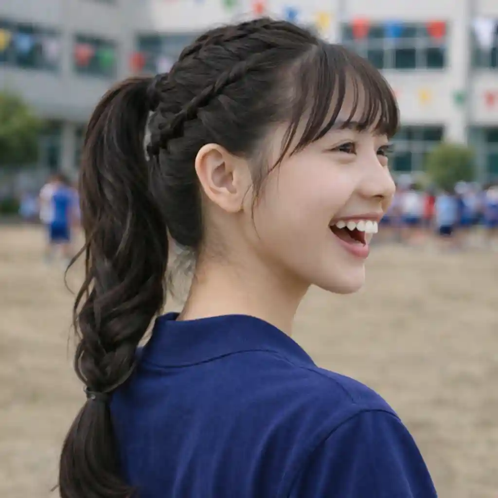 編み込みポニテ