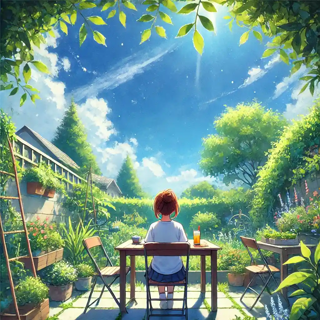 庭でドック暑中の中学生女子