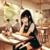 カフェで本を読む中学生女子