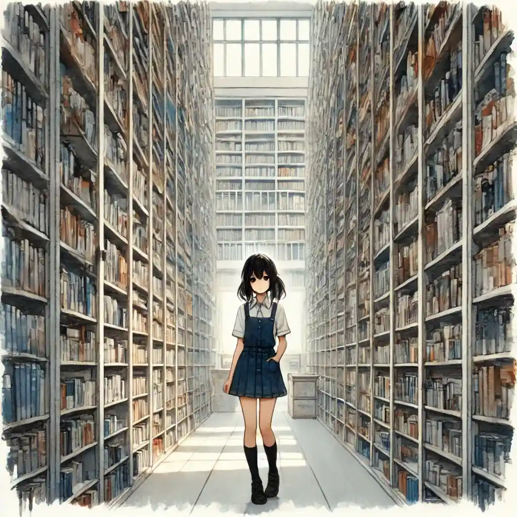 図書館で本を探している中学生女子