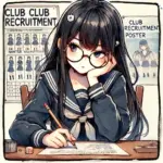 ポスターを考えている中学生女子