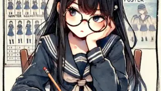 ポスターを考えている中学生女子