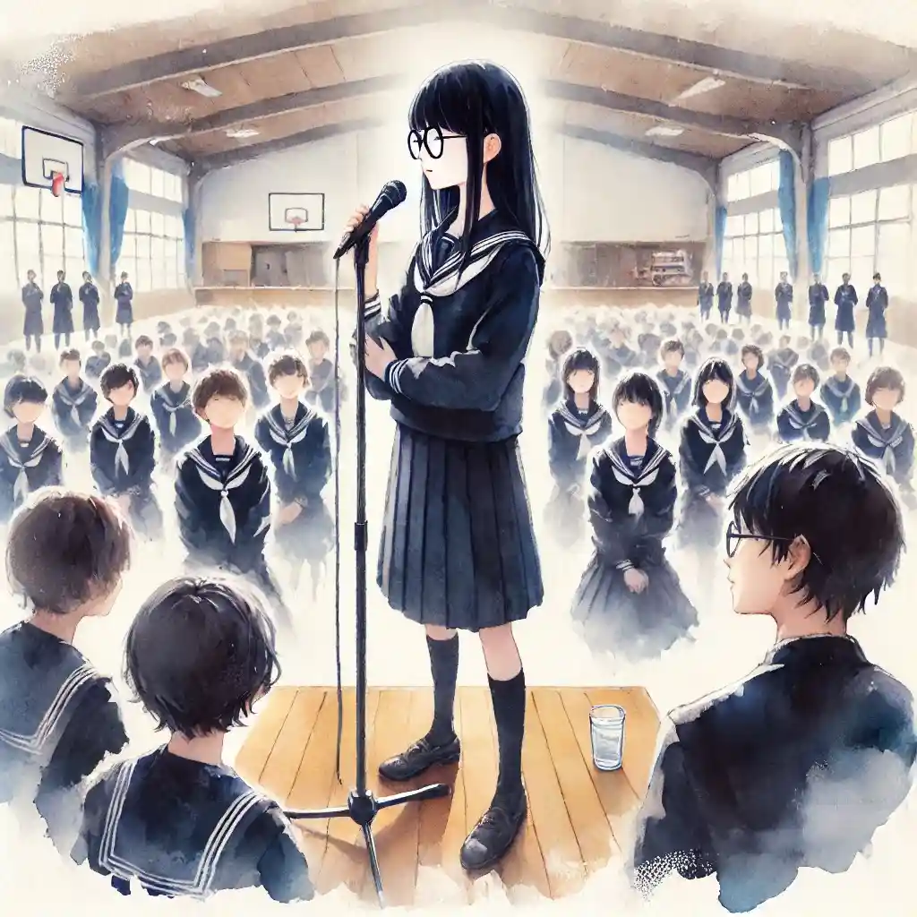 スピーチする中学生女子