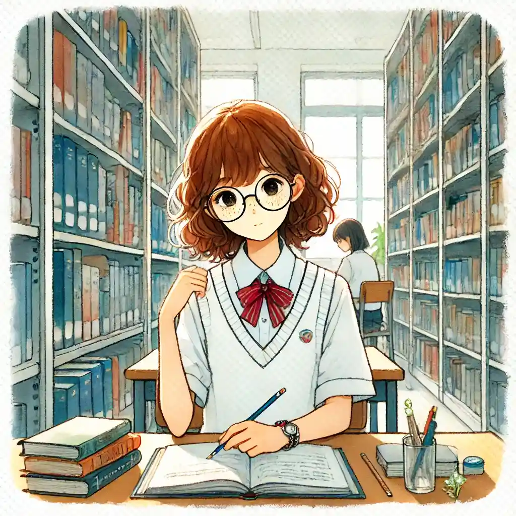 紹介文を書いている中学生女子