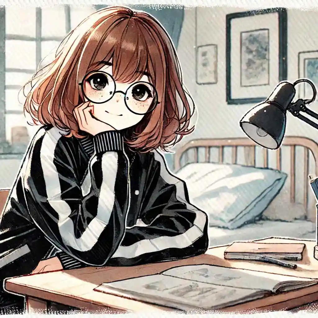 コピーを考えている中学生女子