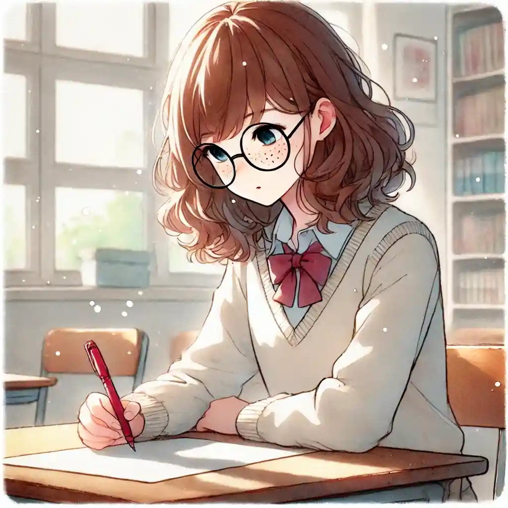 紹介文を書いている中学生女子