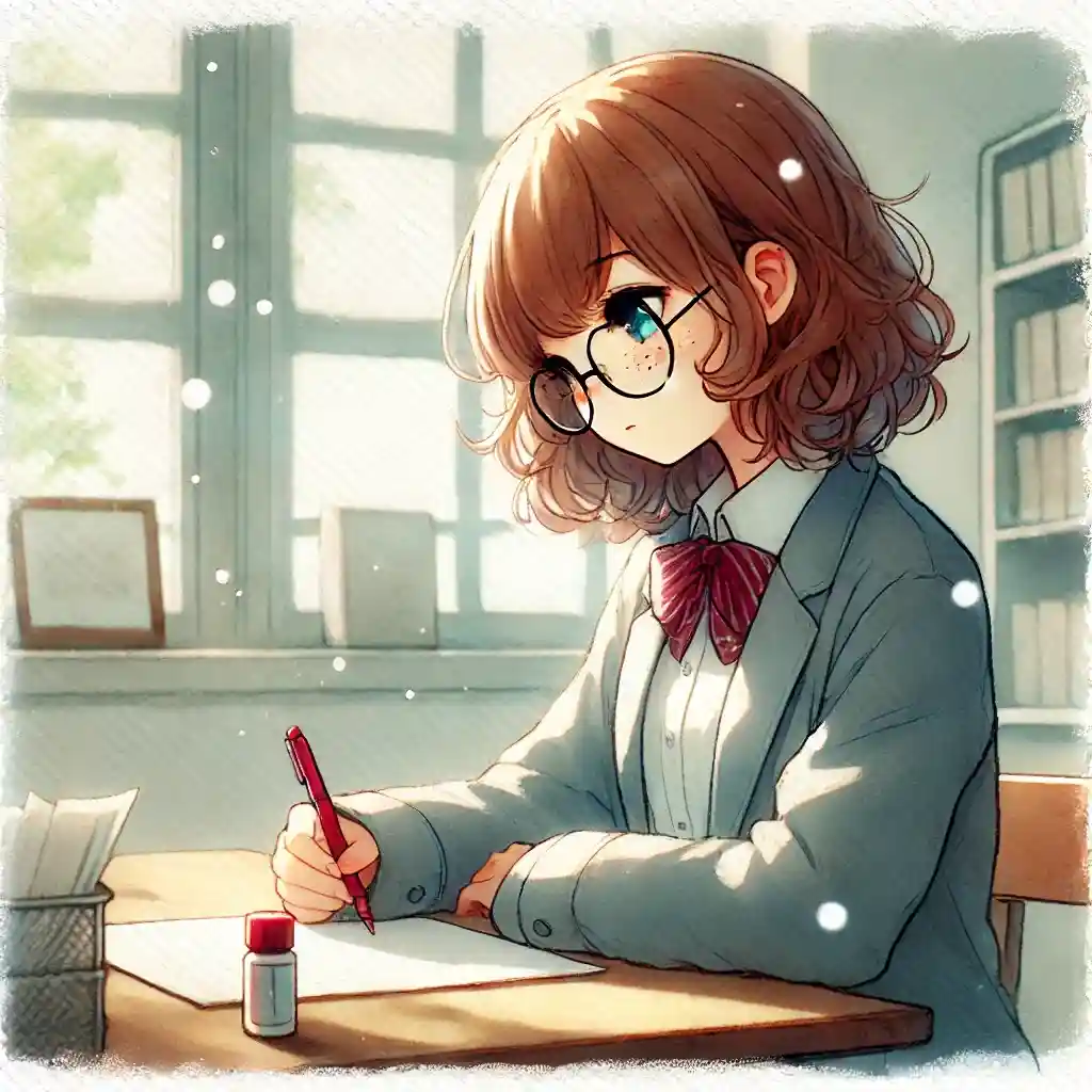 紹介文を書いている中学生女子