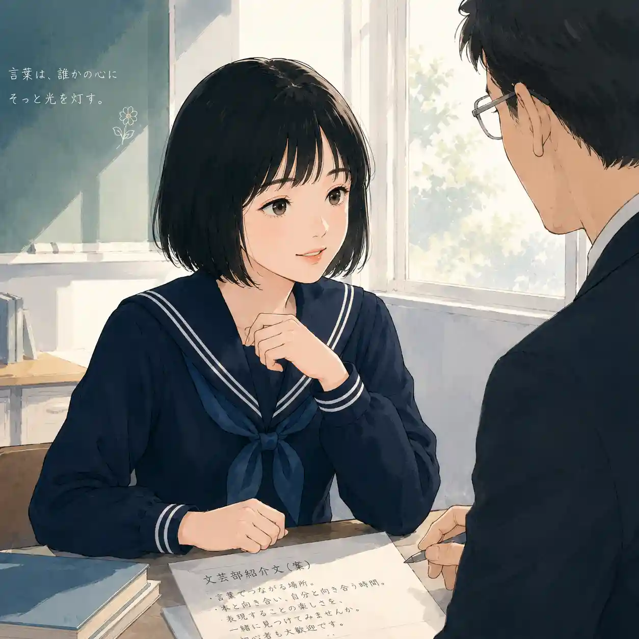 先生に意見を聴く女子