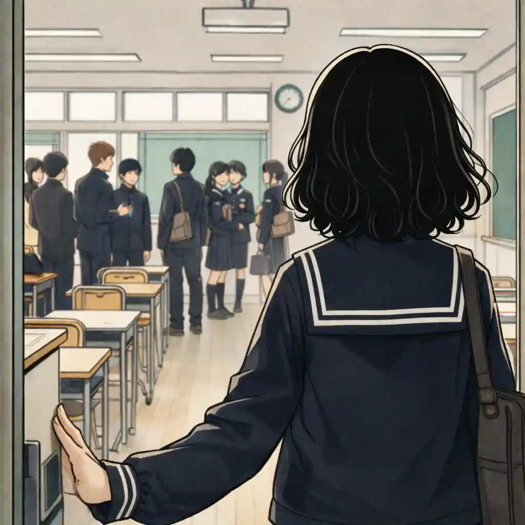 初めての教室に入っていく女子